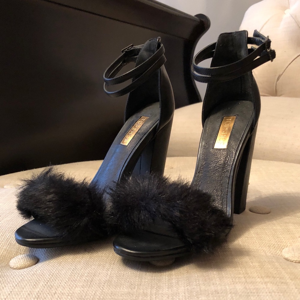 Topshop Fur Trimmed Heeled Sandals